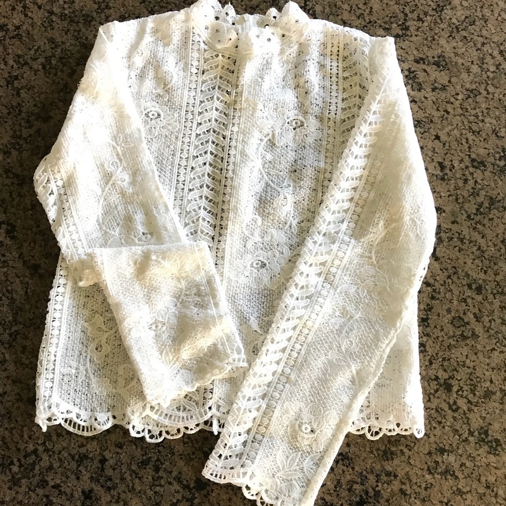 high neck guipure lace top - Picture 6 of 8